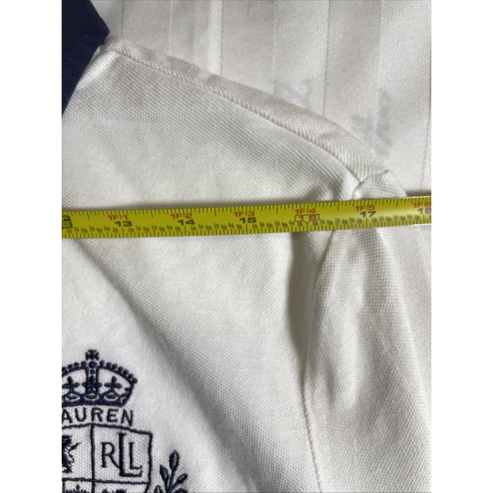 1990's RLR  White Rugby Top w/ Crest & White Collar Size Women Large long sleeve - Picture 3 of 8